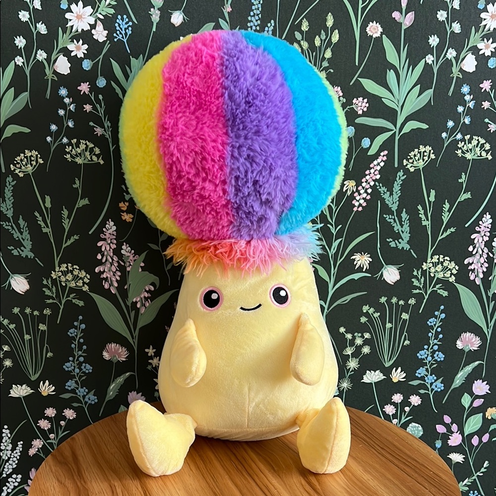 Living on the VEG rainbow Mushroom 15” Funguys Plush Quinn, by Kellytoy 2023